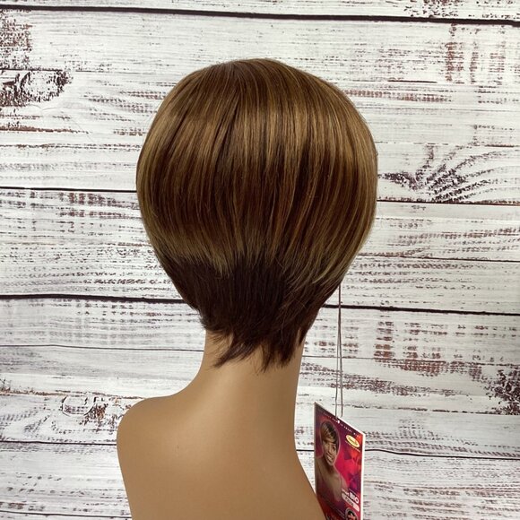 Bio Tapered Wig F2315 Dark Brown Highlights Swoop Heat Safe Adjustable Synthetic - Picture 3 of 7